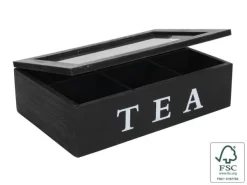 Oldenhof Theedoos Fluweel 6 Vakken Zwart Hout